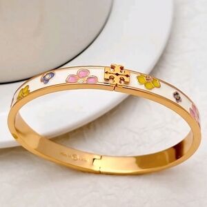 Tory Burch Gold Bangle with Floral Enamel